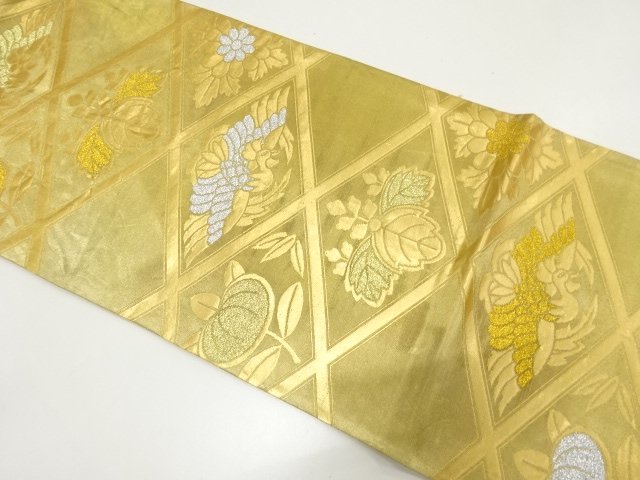 JAPANESE KIMONO / ANTIQUE DIAGONAL CHECKERED FUKURO OBI / WOVEN- CRANE