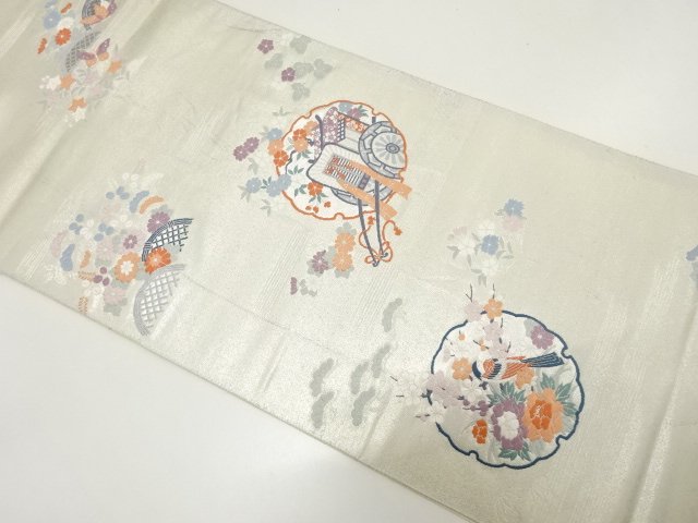 JAPANESE KIMONO / ANTIQUE PLATINUM-LEAF DOUBLE-WOVEN 900 NISHIKI FUKUR