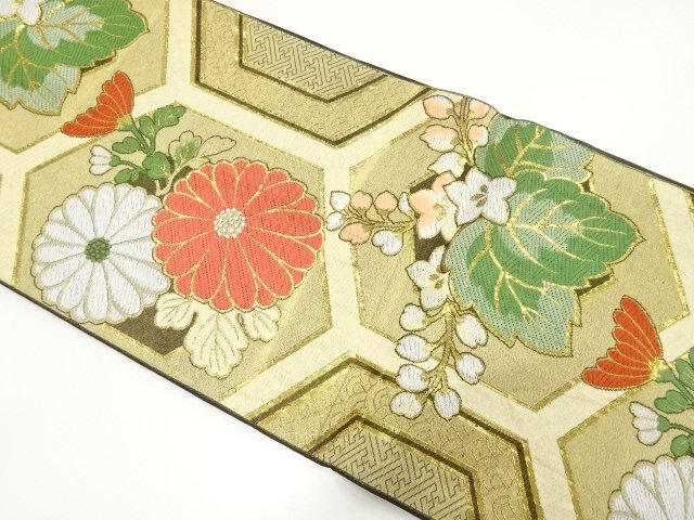 JAPANESE KIMONO / ANTIQUE TORTOISESHELL-PATTERNED FUKURO OBI / WOVEN P