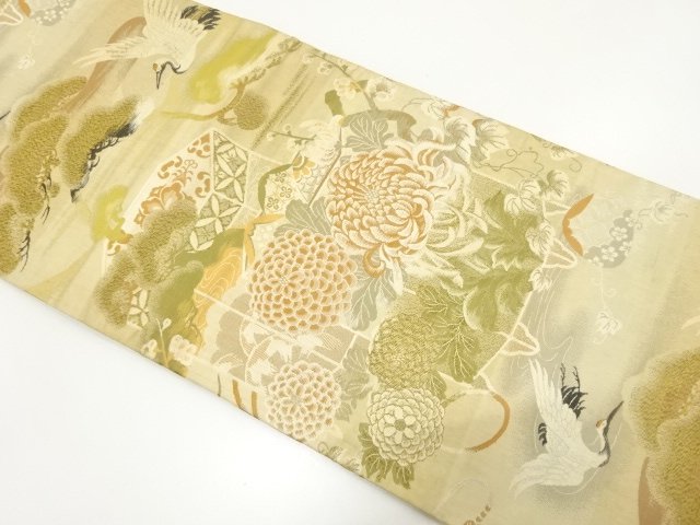JAPANESE KIMONO / ANTIQUE MARU OBI (MATERIALS) / WOVEN- CRANE / CHRYSA