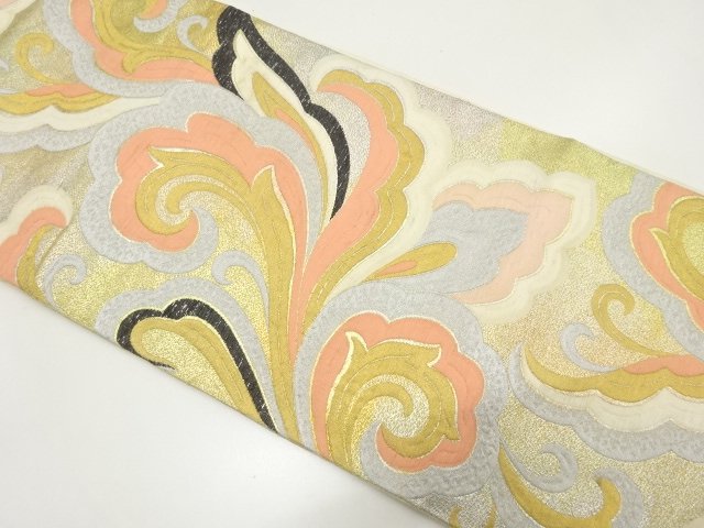 JAPANESE KIMONO / ANTIQUE KARAKUSA PATTERN WOVEN FUKURO OBI (MATERIALS