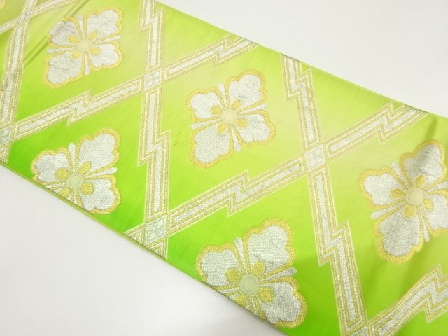JAPANESE KIMONO / ANTIQUE FUKURO OBI / SILK / WOVEN RHOMBUS FLOWER