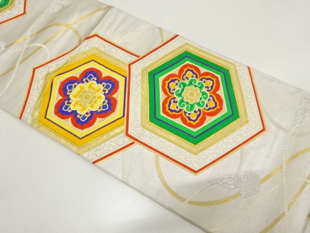 JAPANESE KIMONO / ANTIQUE FUKURO OBI / SILK / WOVEN FLORAL KIKKO