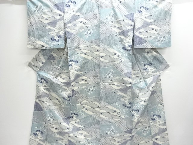 アンティーク　流水に草花模様本場大島紬単衣着物(染)