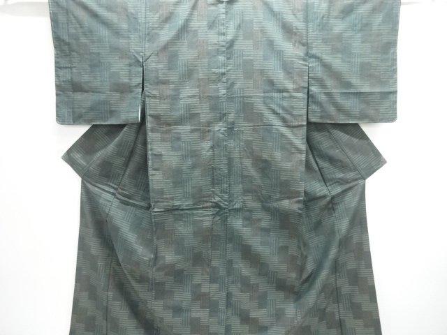 枡模様織り出し手織り紬着物