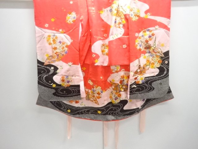 折鶴に花模様子供着物(重ね衿・長襦袢付き)