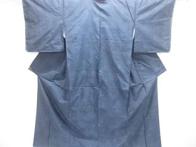 未使用品　斜め格子に抽象模様織り出し本場泥大島紬着物
