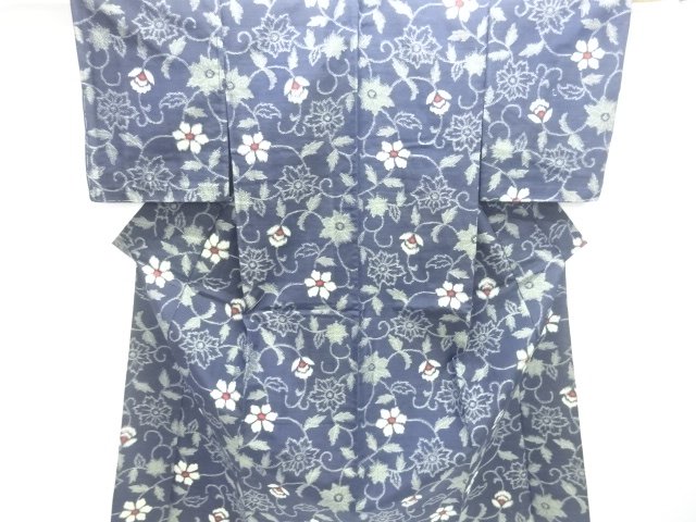 未使用品　花唐草模様織り出し手織り紬単衣着物