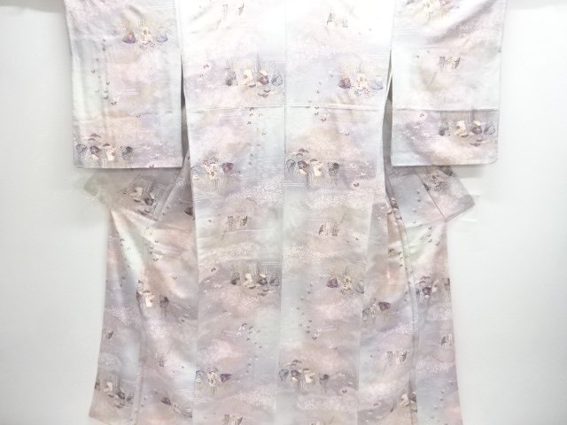 扇に蝶・藤模様小紋着物