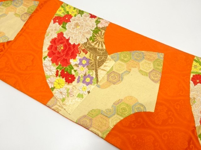 JAPANESE KIMONO / FUKURO OBI / WOVEN FLORAL CART & CLASSICAL PATTERN