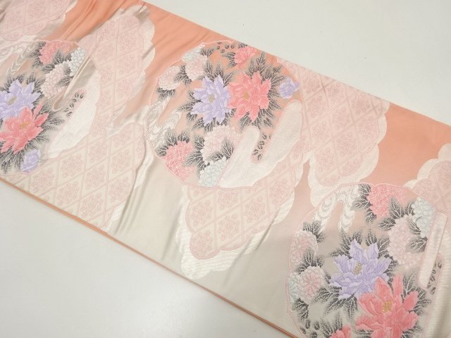 JAPANESE KIMONO / FUKURO OBI / WOVEN PEONY WITH KIKU & HYDRANGEA
