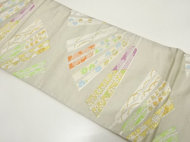 アンティーク　扇に花・古典柄織り出し袋帯（材料）