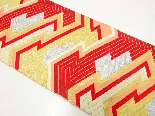 JAPANESE KIMONO / ANTIQUE FUKURO OBI / SILK / WOVEN GEOMETRIC
