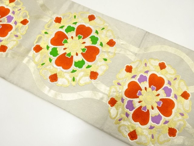 JAPANESE KIMONO / ANTIQUE FUKURO OBI / WOVEN FLOWER CREST