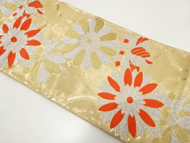 JAPANESE KIMONO / ANTIQUE FUKURO OBI / WOVEN KIKU