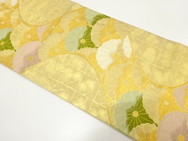 アンティーク　流水に菊模様織り出し袋帯（着用可）