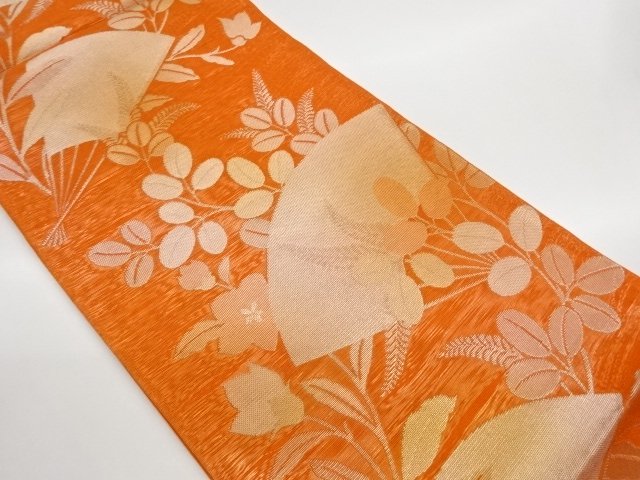 JAPANESE KIMONO / FUKURO OBI FOR SUMMER / WOVEN FOLDING FAN & FLOWER 
