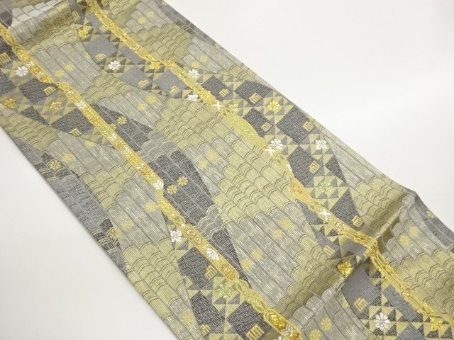 JAPANESE KIMONO / FUKURO OBI / GIN-TOSHI / WOVEN TILE & KIKU 