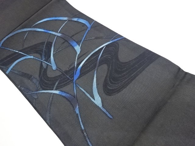 JAPANESE KIMONO / HIRAKI NAGOYA OBI FOR SUMMER / WOVEN STREAM WATER & PLANT 