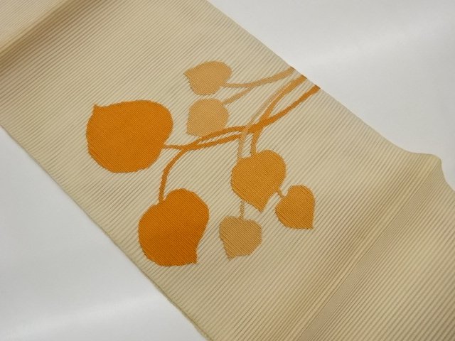 JAPANESE KIMONO / NAGOYA OBI FOR SUMMER / WOVEN ABSTRACT PLANT 