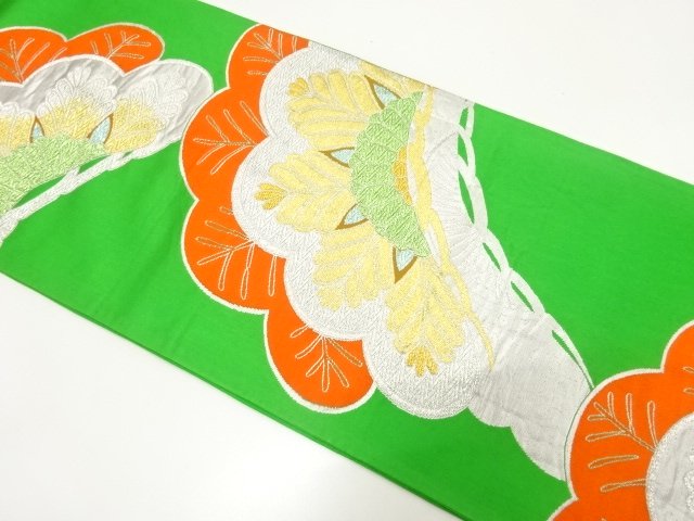 JAPANESE KIMONO / ANTIQUE KASAMATSU PATTERN WOVEN FUKURO OBI (MATERIAL