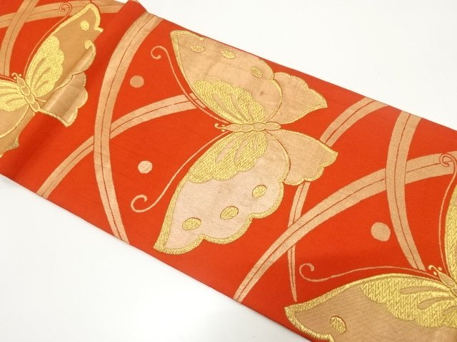 アンティーク　蝶に露芝模様織り出し袋帯（着用可）