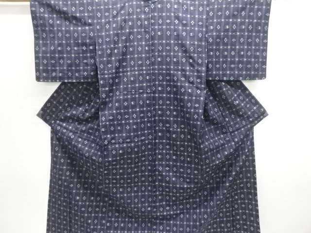 絣柄織り出し手織り紬単衣着物