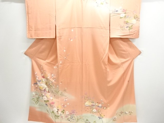 未使用品　仕立て上がり　作家物　松に時代人物・草花模様訪問着