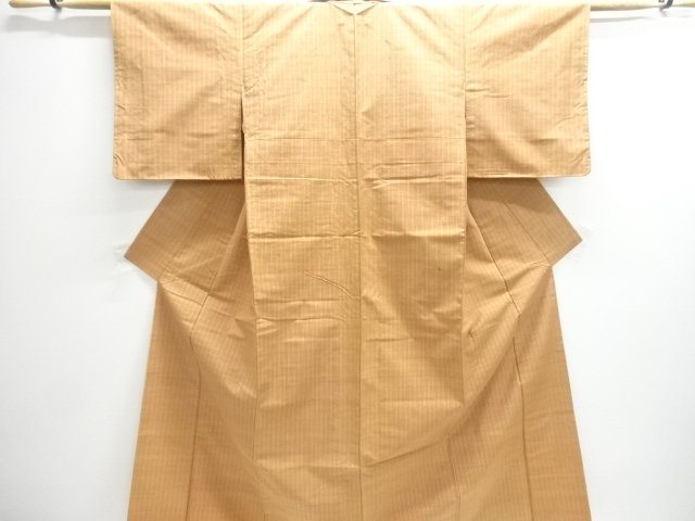 未使用品　縞模様織出し手織り紬単衣着物