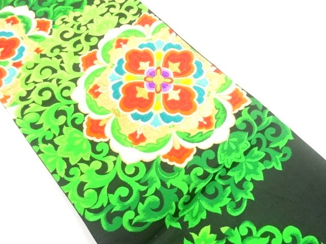 JAPANESE KIMONO / ANTIQUE FUKURO OBI / SILK / WOVEN FLORAL CREST