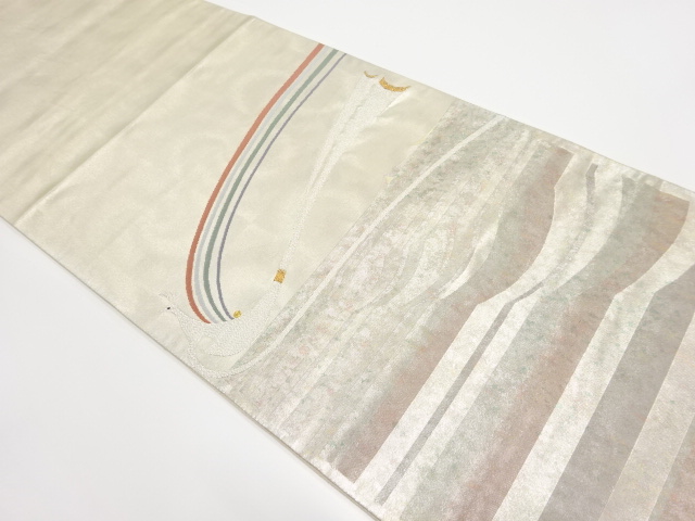 リサイクル　横段に鳥模様織出し袋帯