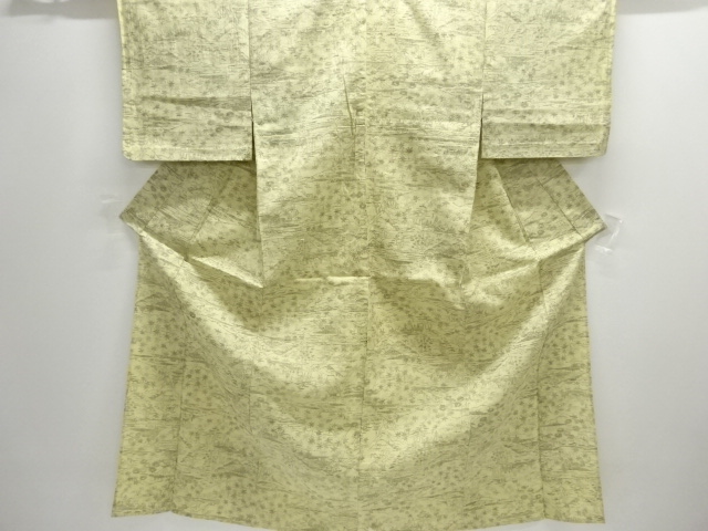 アンティーク　草花模様織り出し手織り真綿小千谷紬単衣着物
