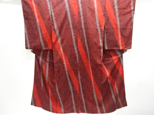 JAPANESE KIMONO / ANTIQUE OMESHI / TAISHO ROMAN STYLE / SILK / WOVEN KASURI STRIPE PATTERN