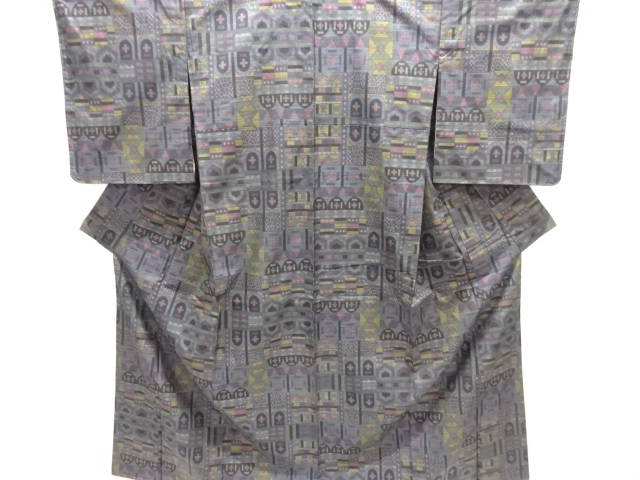 JAPANESE KIMONO / DORO OSHIMA TSUMUGI / WOVEN ABSTRACT / 5MARUKI
