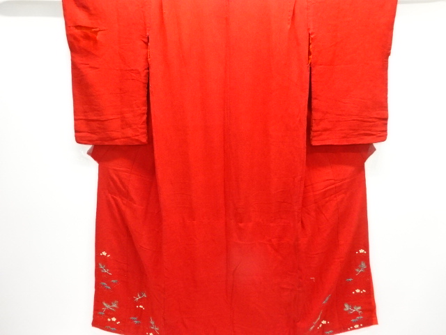 アンティーク　時代衣装　江戸縮緬　松竹梅模様刺繍着物(比翼付き)