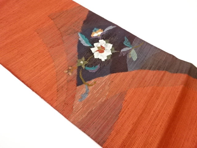 JAPANESE FUKURO OBI / TSUMUGI / PULP CLOTH / WOVEN FLOWER ARABESQUE