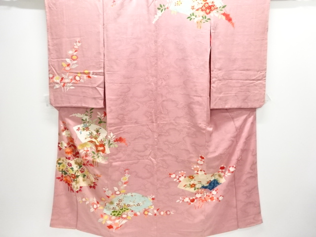 JAPANESE KIMONO / ANTIQUE KIMONO / SILK / MON KINSHA / EMBROIDERY / ONE CREST / JIGAMI PATTERN