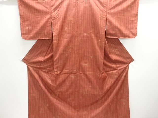 アンティーク　井桁絣織り出し手織り紬着物