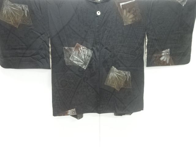 大正ロマン　漆破れ色紙に花模様織り出し一つ紋羽織