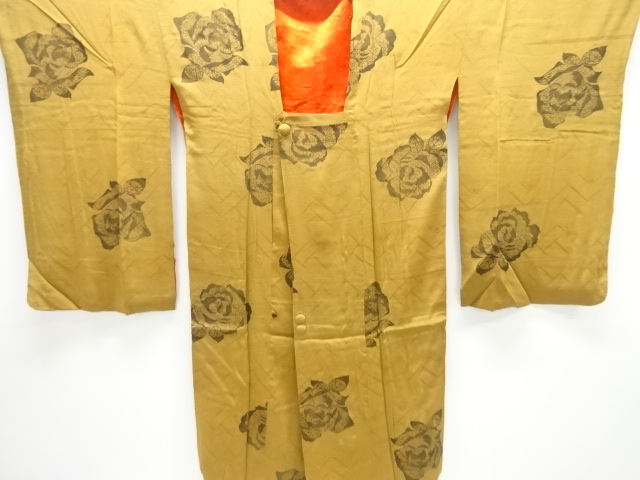 JAPANESE KIMONO / ANTIQUE MICHIYUKI COAT / SILK / MON KINSHA / ROSE