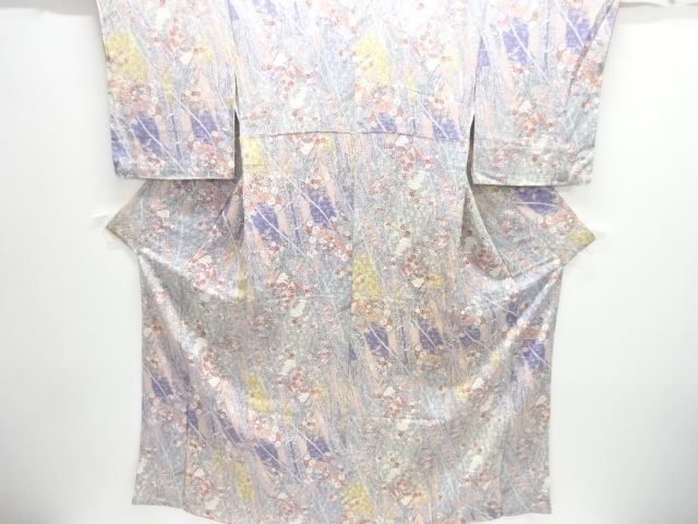 JAPANESE KIMONO / KOMON / UNUSED / CHIRIMEN / FLOWER