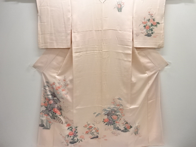 JAPANESE KIMONO / HOMONGI / SILK / HOUSES & FLORAL PLANTS