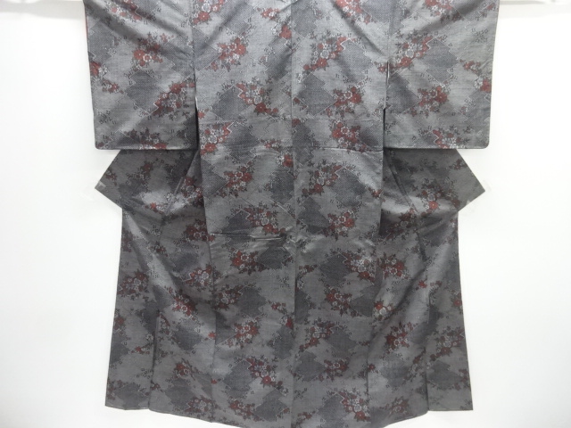 JAPANESE KIMONO / TSUMUGI / UNUSED / WOVEN FLORAL PLANTS