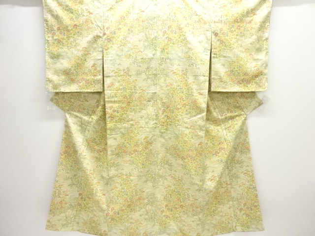 未使用品　草花模様手織り紬付け下げ着物
