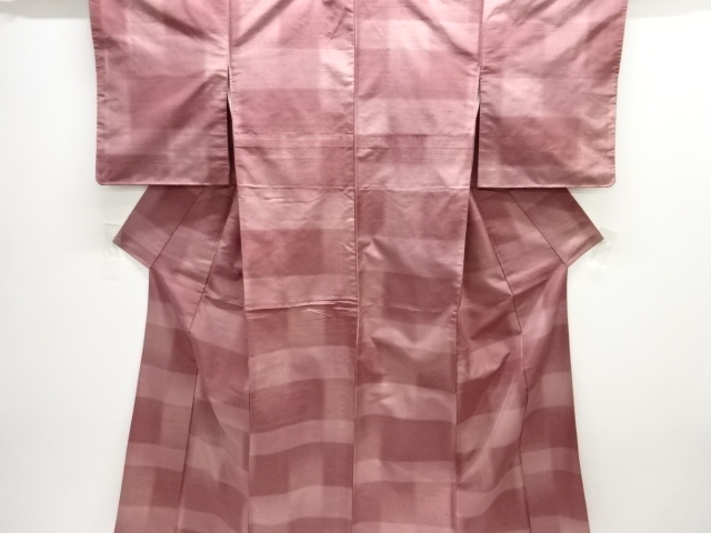 JAPANESE KIMONO / ANTIQUE ENSEMEBLE KIMONO / SILK / FUSHI TSUMUGI / WOVEN GRID
