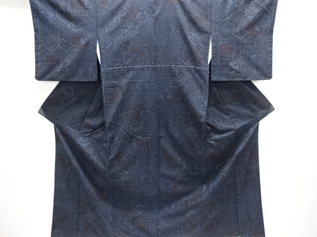 JAPANESE KIMONO / ANTIQUE KIMONO / SILK / TSUMUGI / WOVEN KIKKO & FLORAL PLANTS