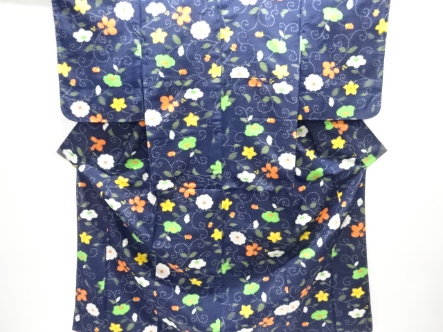 JAPANESE KIMONO / TOKAMACHI TSUMUGI / WOVEN FLOWER ARABESQUE