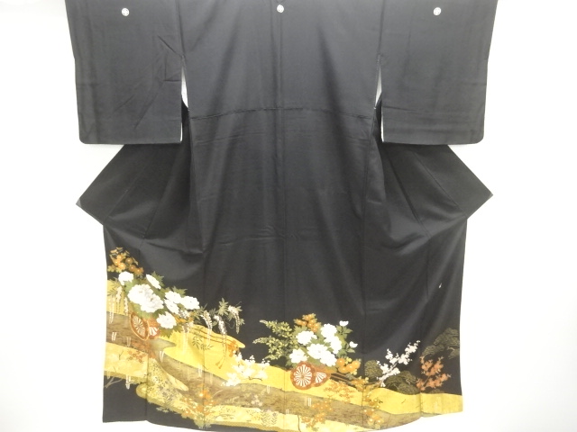 JAPANESE KIMONO / TOMESODE / EMBROIDERY / FLORAL CART