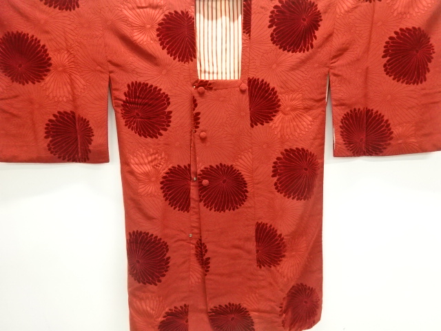 JAPANESE KIMONO / ANTIQUE MICHIYUKI COAT / TAISHO ROMAN STYLE / SILK / CUT VELVET / KIKU