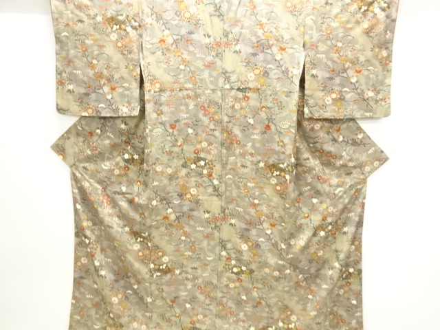 扇に草花模様小紋着物